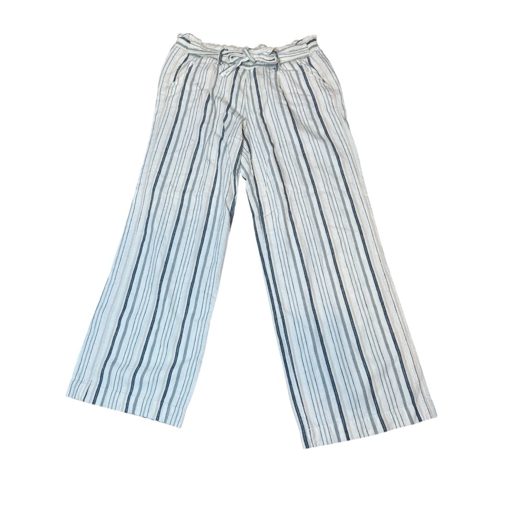 Jolt Linen Blend Blue White‎ Stripe Wide Leg Women Pants Sz L  Earthy Beach Boho